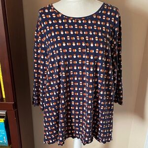 Navy and Orange Polka Dot Women's Top